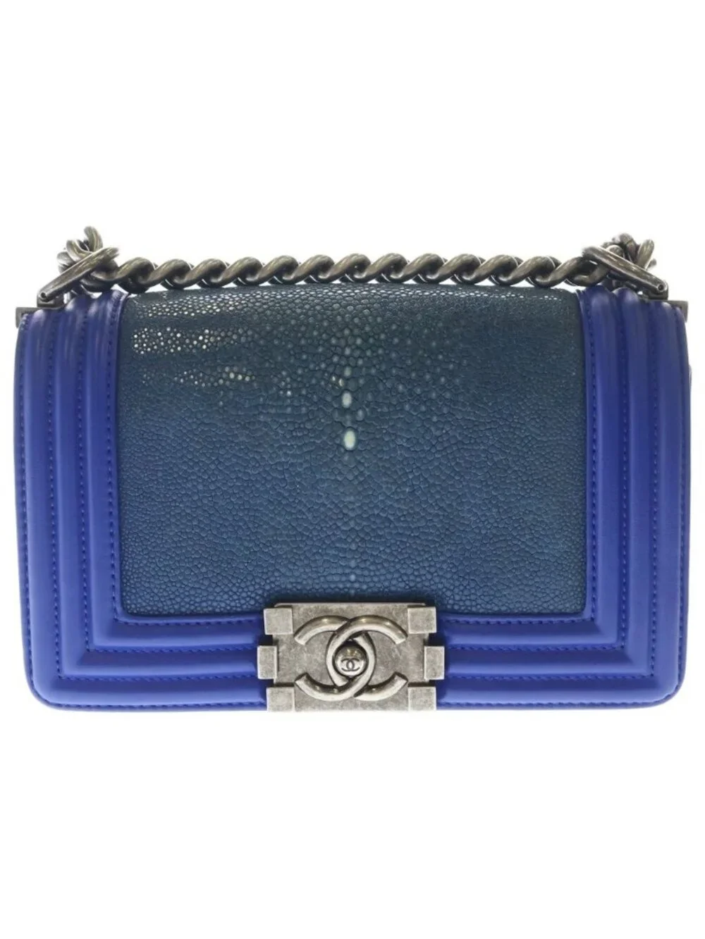 Chanel Boy CC Logo Chain Shoulder Vintage Blue